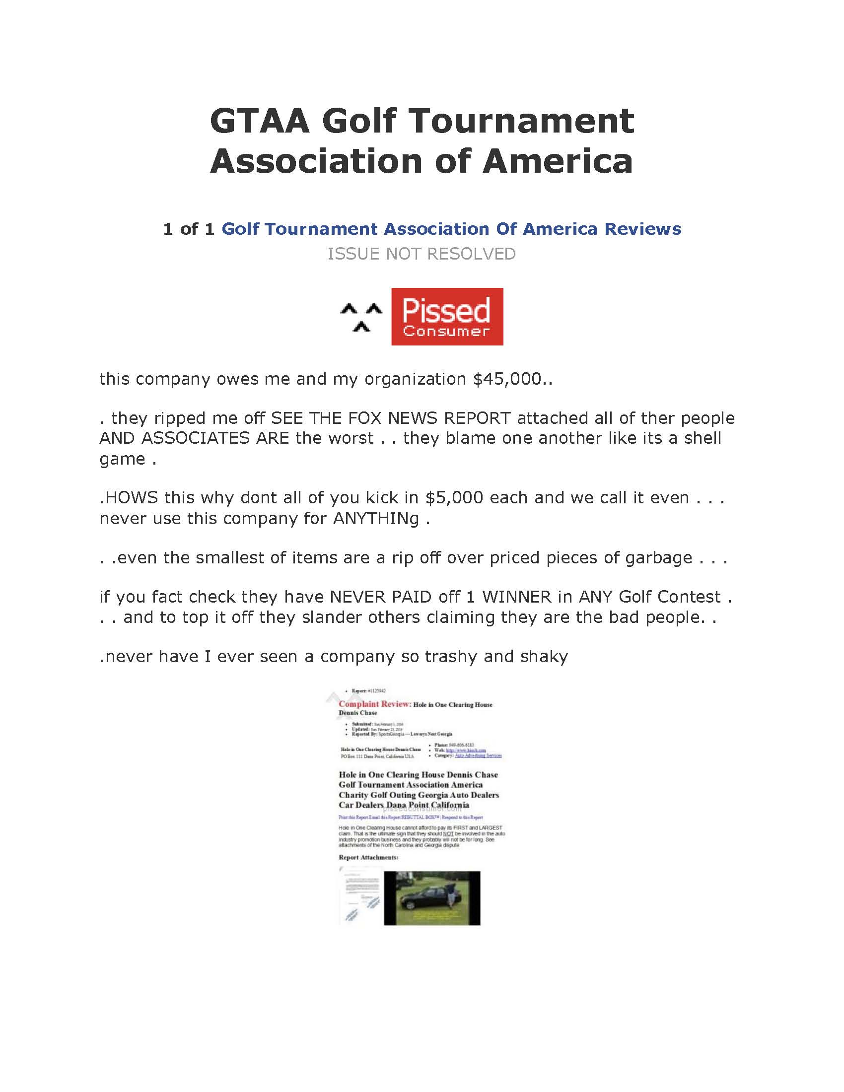 Golf Tournament Association of America Post Office Box NO Office